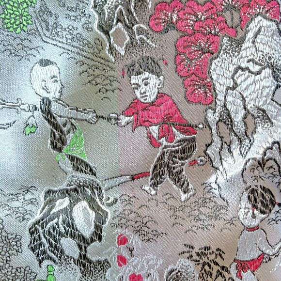 Mid-Century Vintage Brocaded Flowers Chinese Silk Tapestry Tablecloth 75" x 55" - Picture 4 of 16